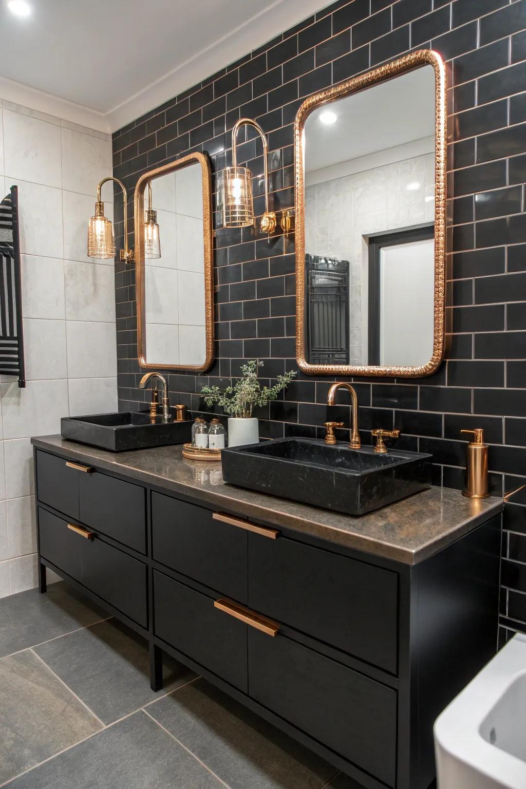 Accessories in ebony and copper unite the motif.