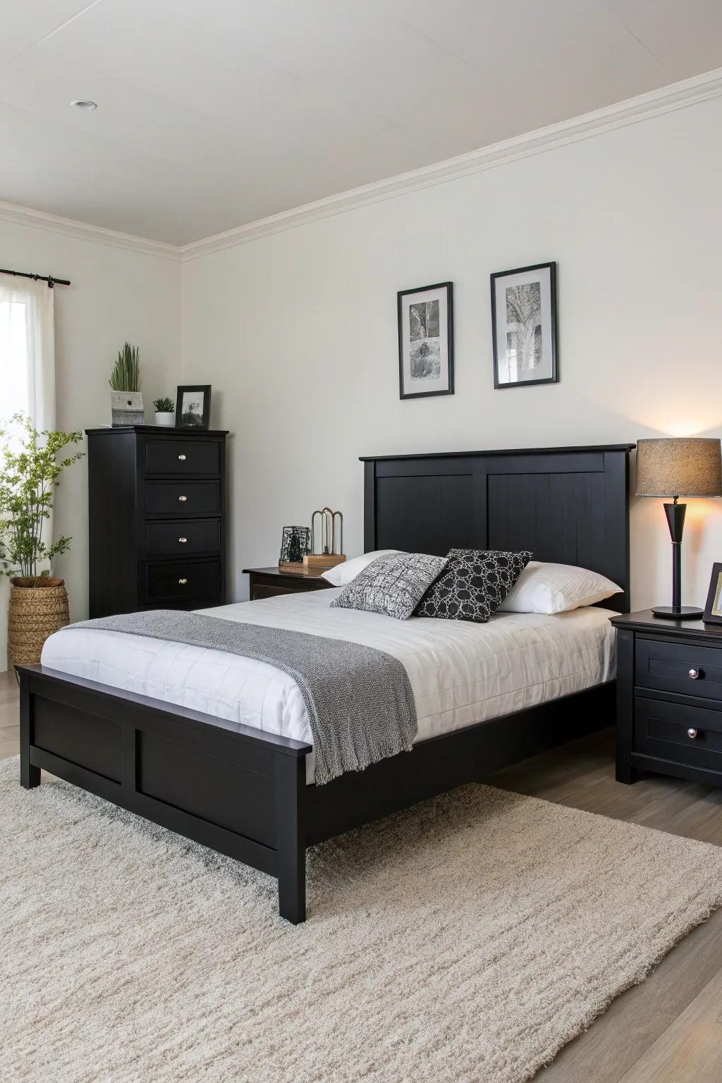 A headboard-free design emphasizes simplicity in this minimalist bedroom.