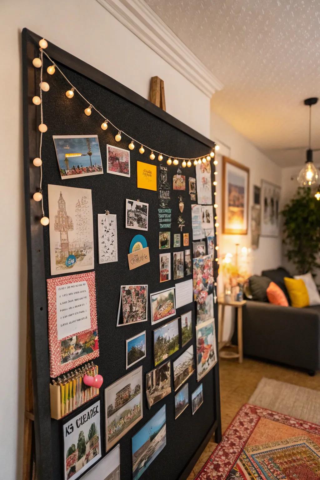 Capture the essence of your memories with an eclectic memo board.