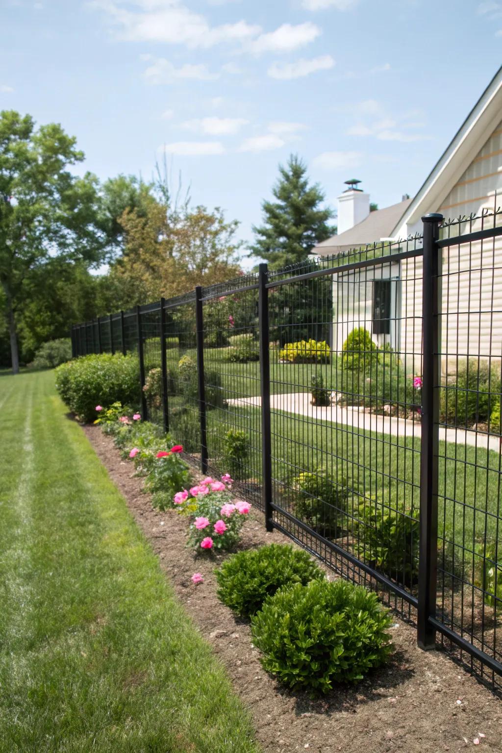 Achieve elegance on a budget with a dark steel-strand barrier.
