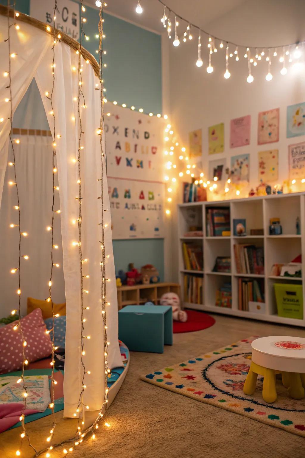 Festoon lights add whimsy and magic to shared spaces.