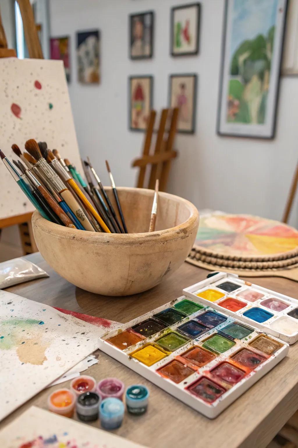 Artistic inspiration featuring brushes and palettes
