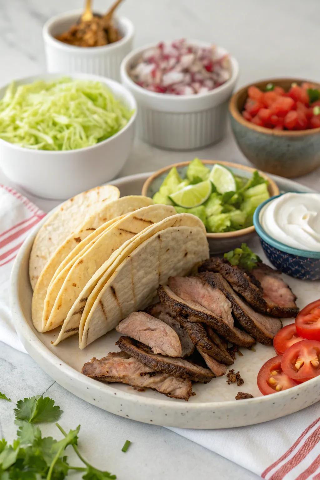An interactive DIY section for building smokehouse meat tacos.