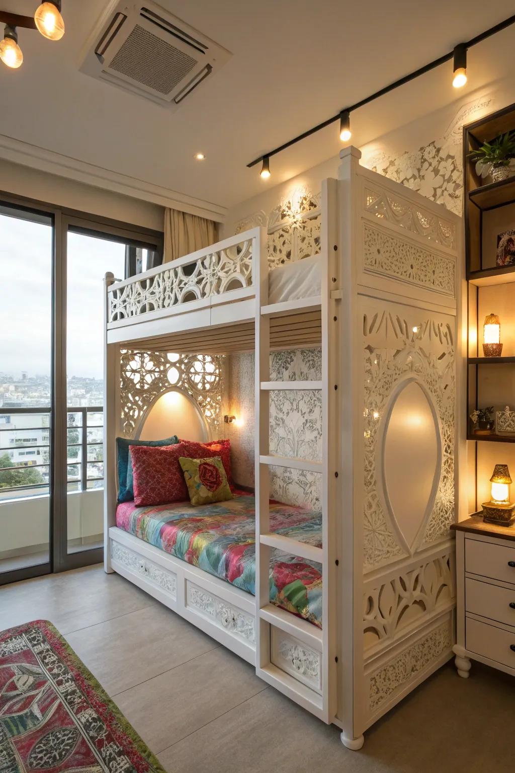 Spotlights draw attention to stunning characteristics.