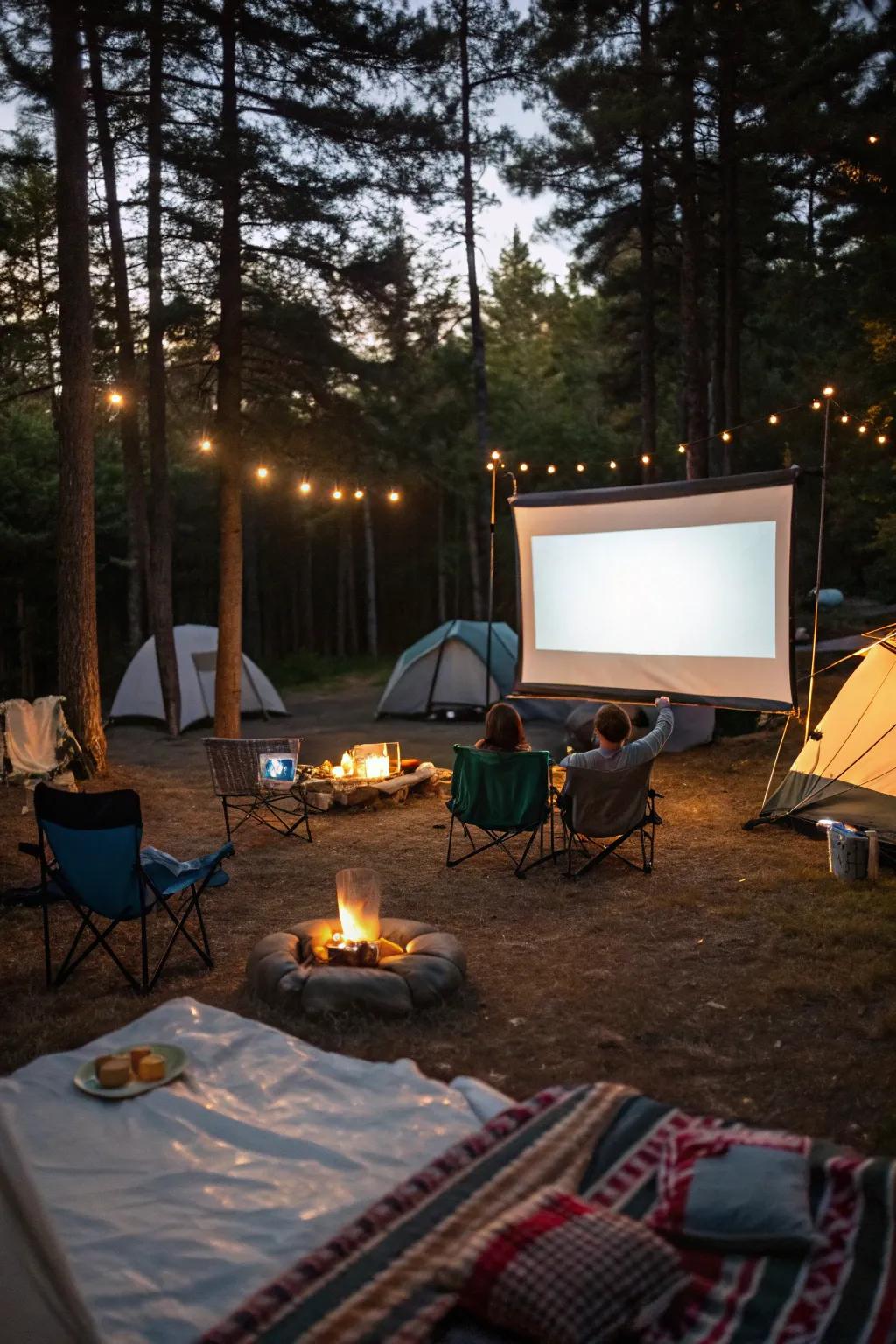Enjoy a magical movie evening under the stars with an outdoor setup.