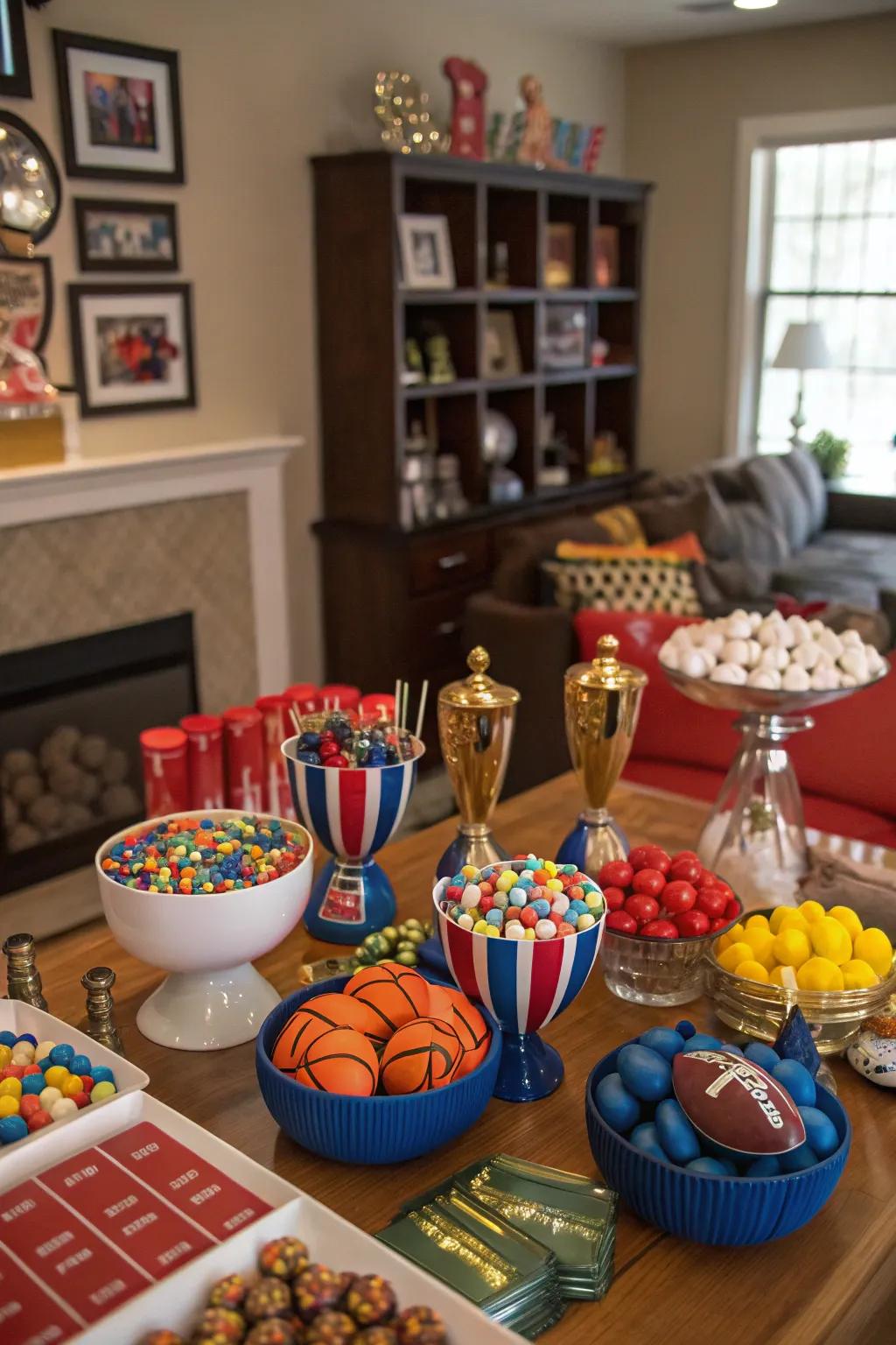A sweets display that delivers sports excitement.