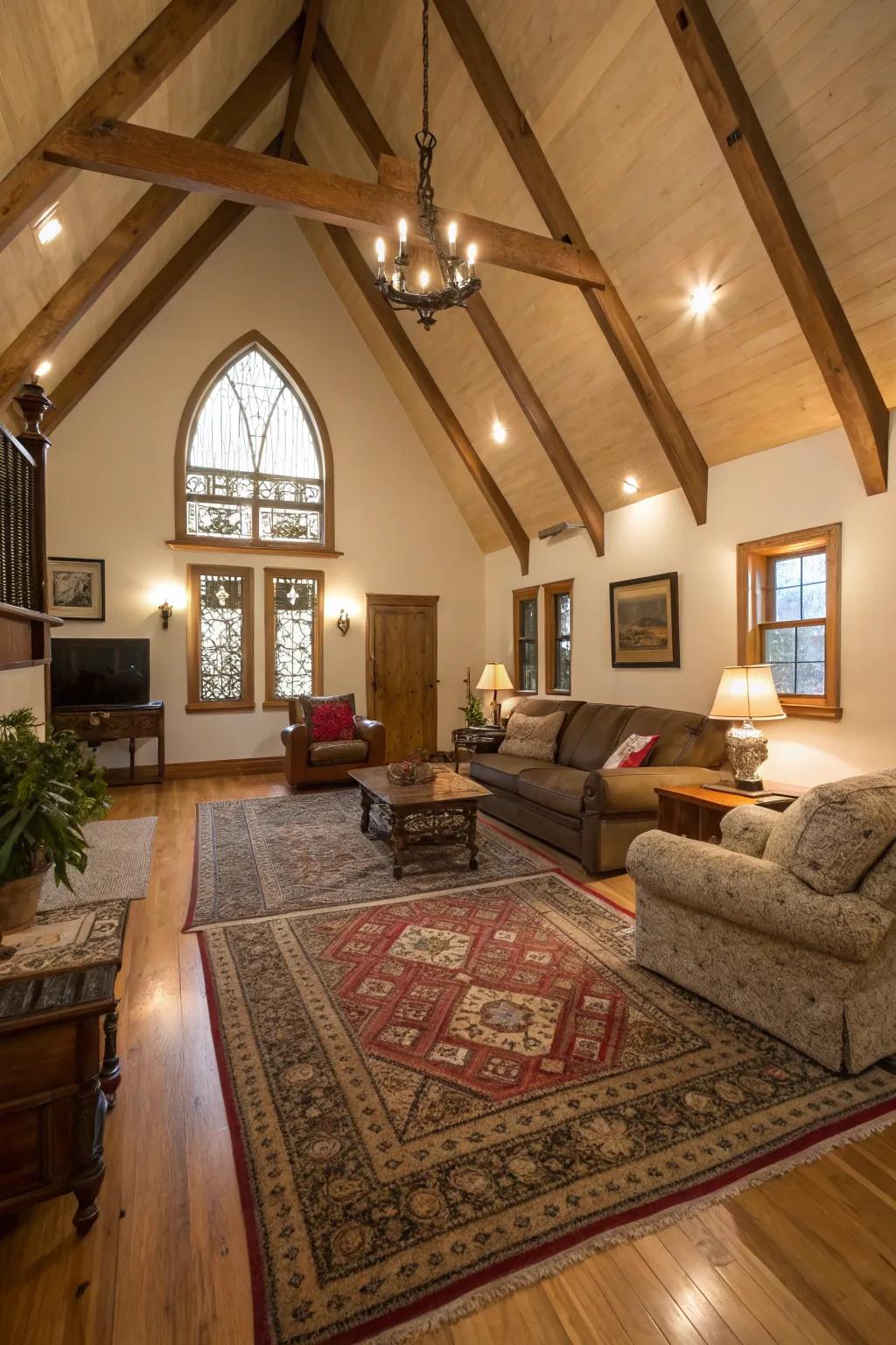 Layered carpets add warmth and feel to the space.