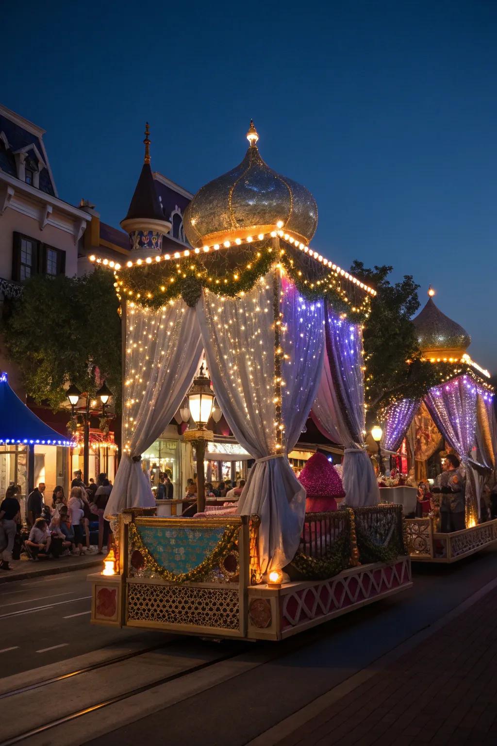 Middle Eastern Starry Night float with twinkling stars and tents.