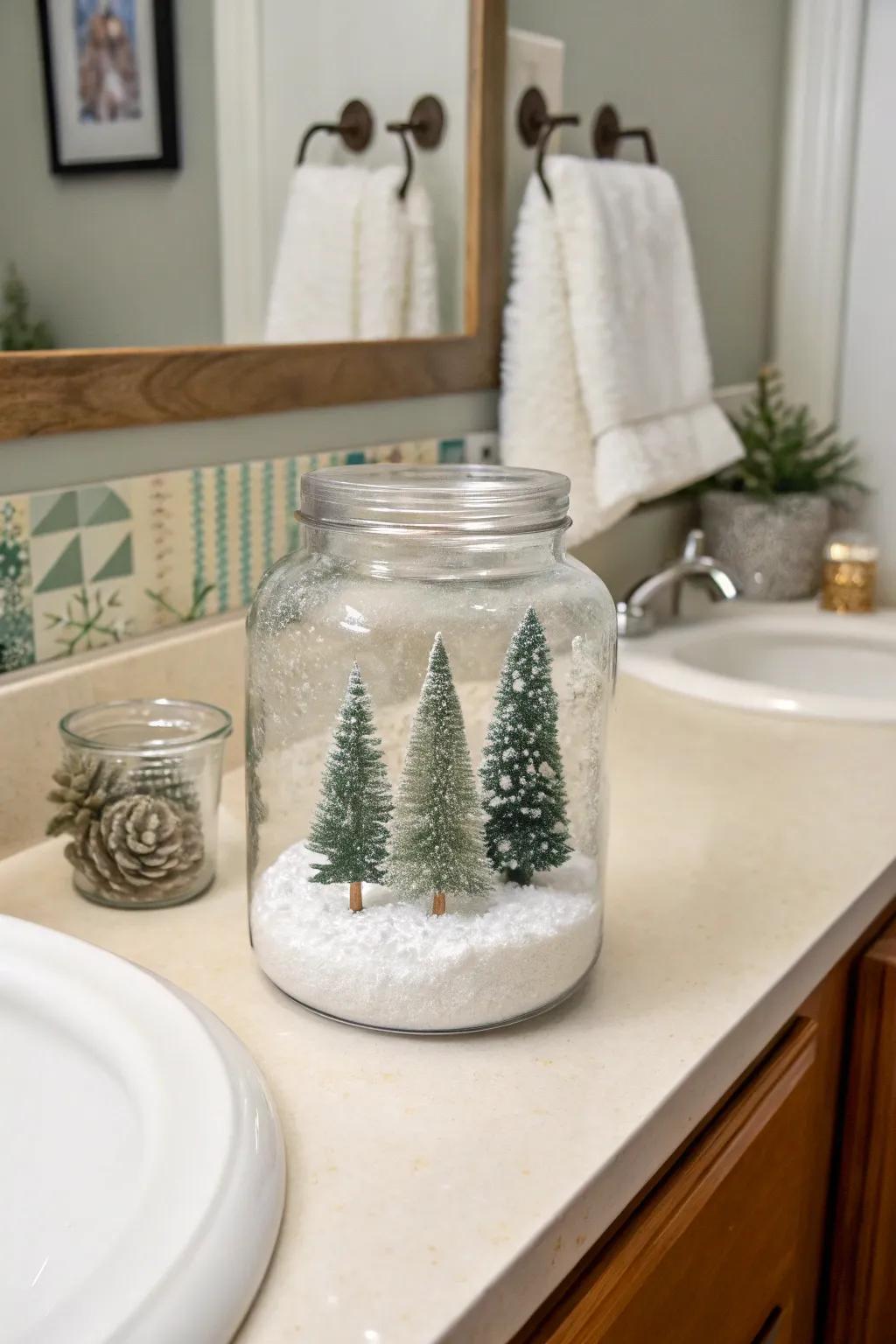 A frigid wonderland jar introduces a charming touch to your Christmas decorations.