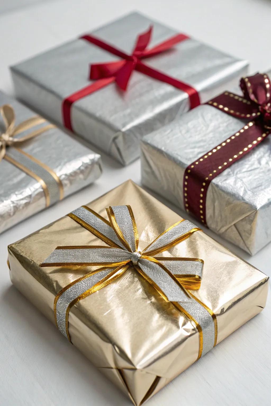 Charming gifts wrapped in glimmering paper for a sparkling element.