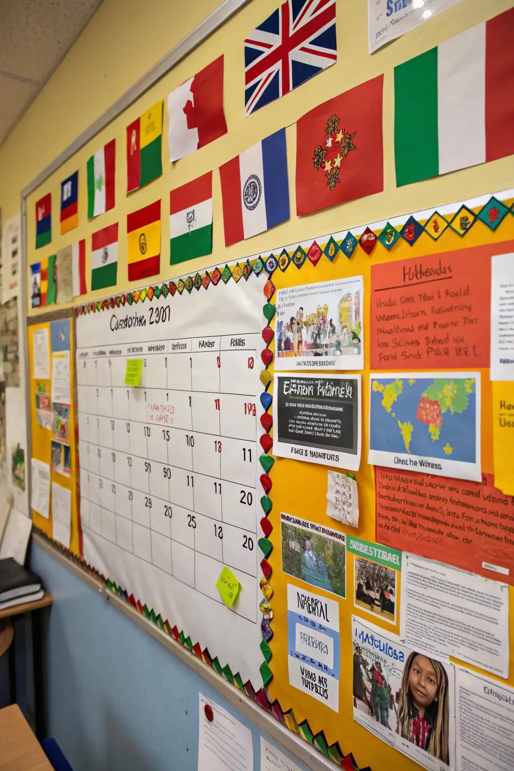 A culturally-rich calendar board showcasing global celebrations.