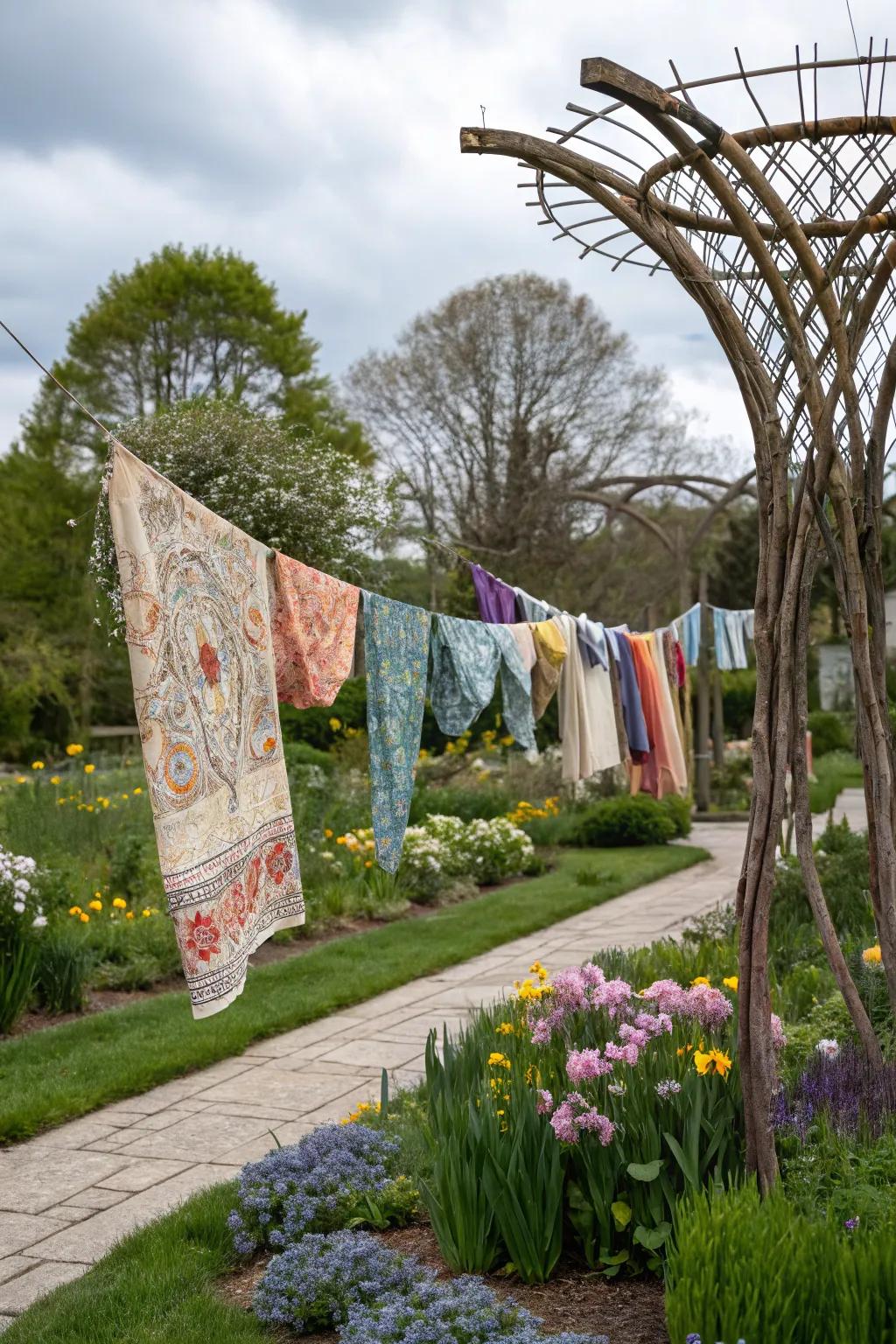 Make a statement in your yard with an artistic clothesline piece.