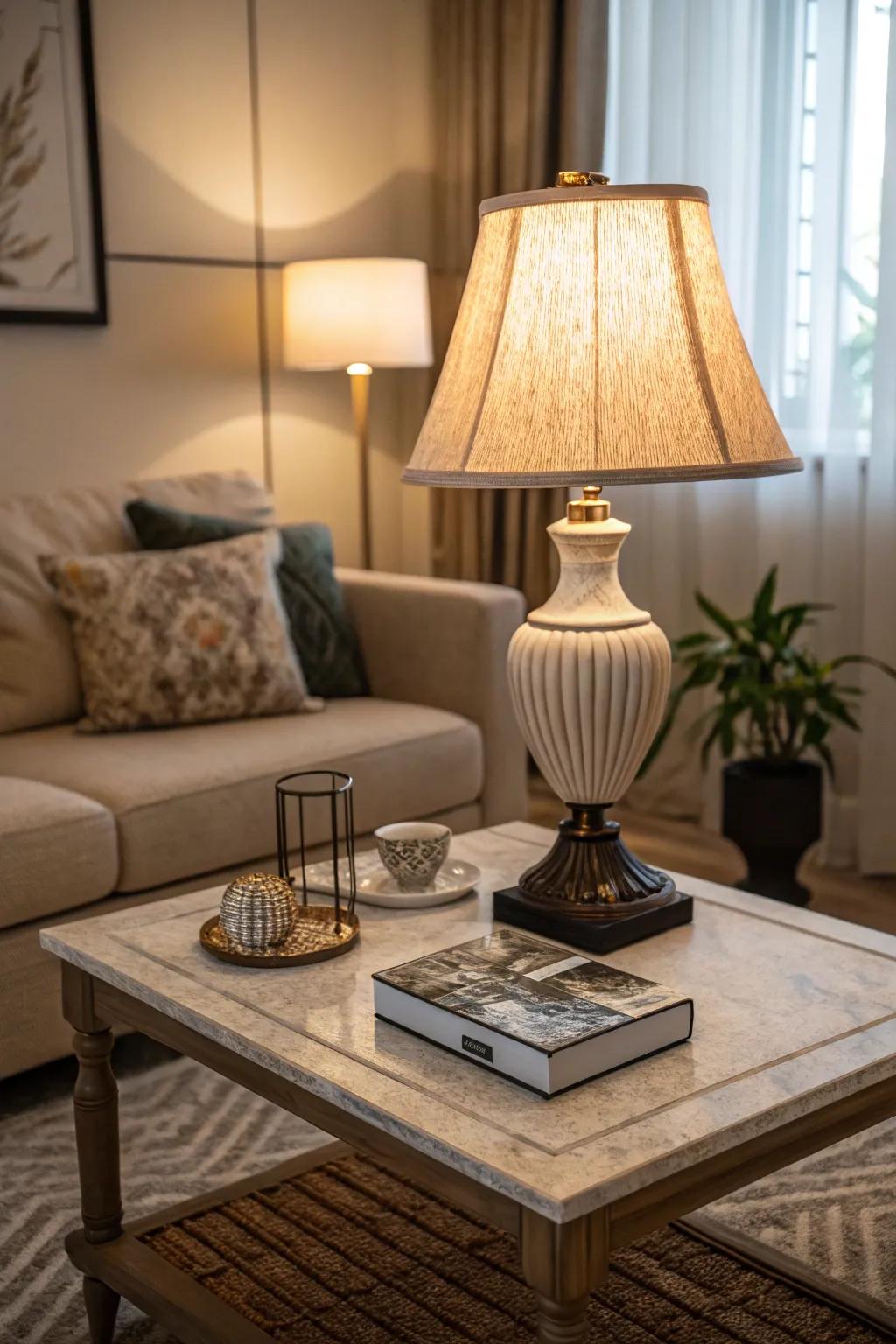 Lights can enhance the look of your coffee table layout.