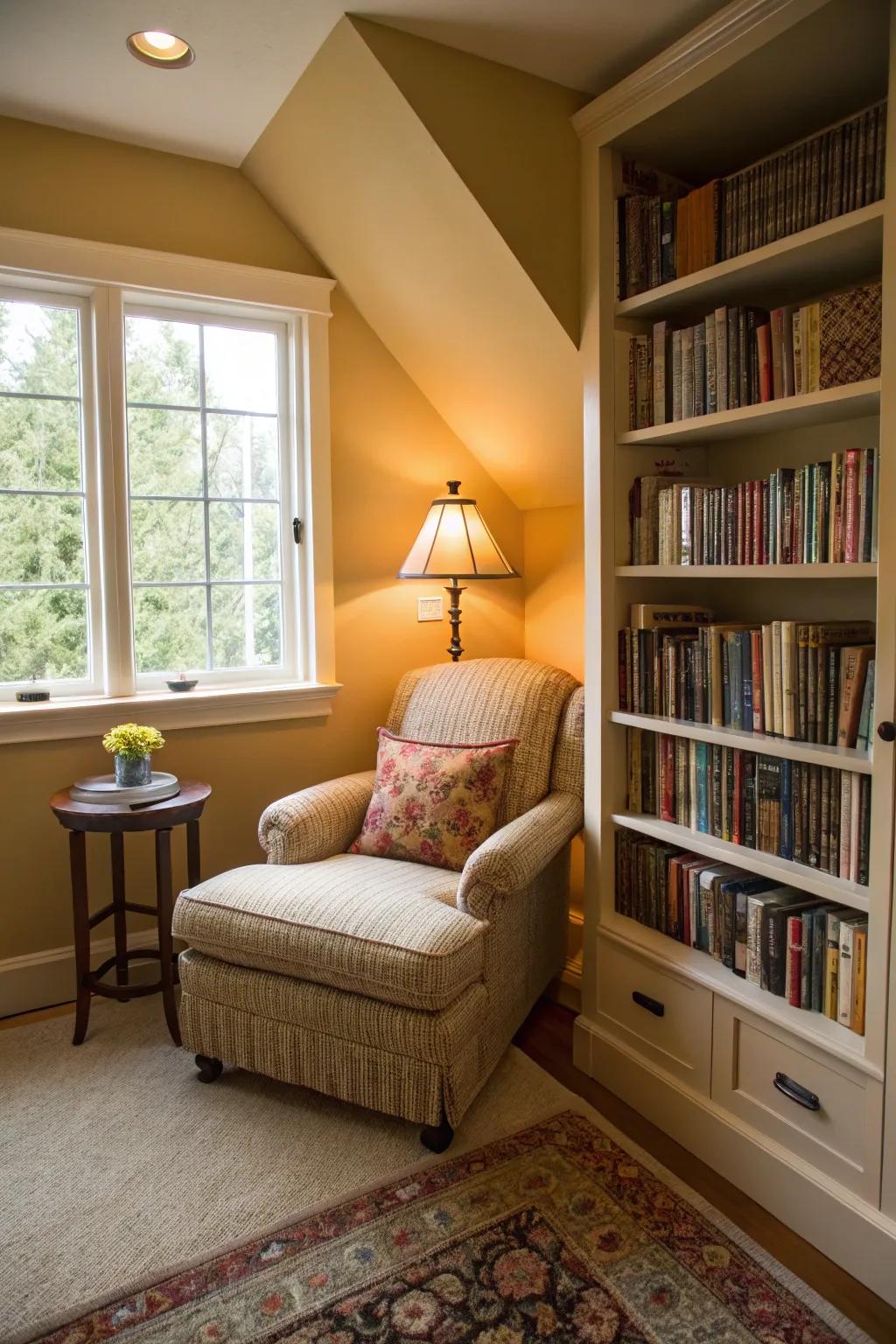 A color-drenched nook transforms into an intimate retreat.