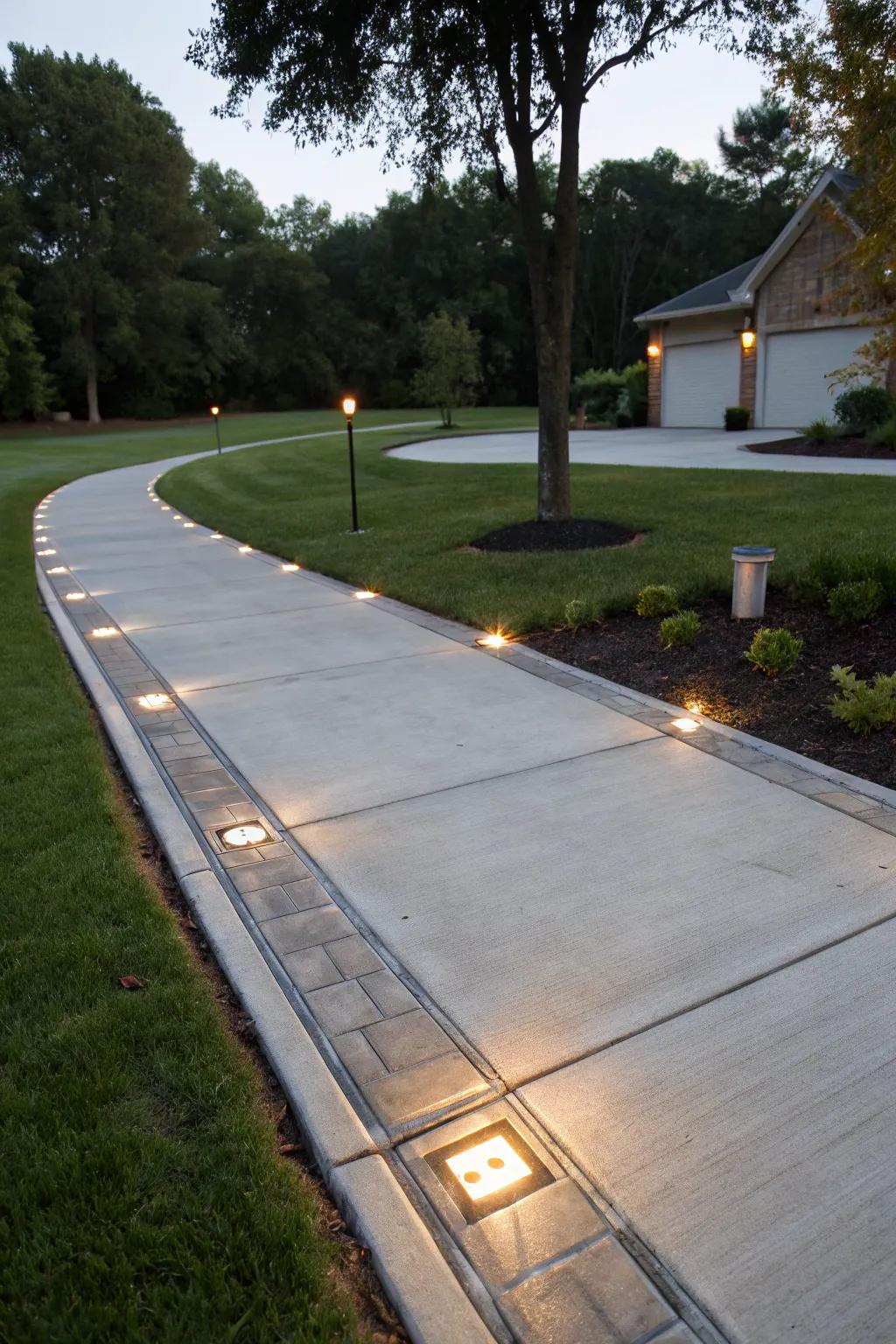 Elegant illumination features that illuminate and beautify this driveway.