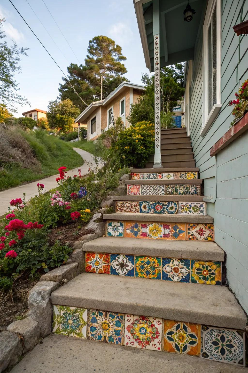 Ornamental tiles inject exotic charm into steps.