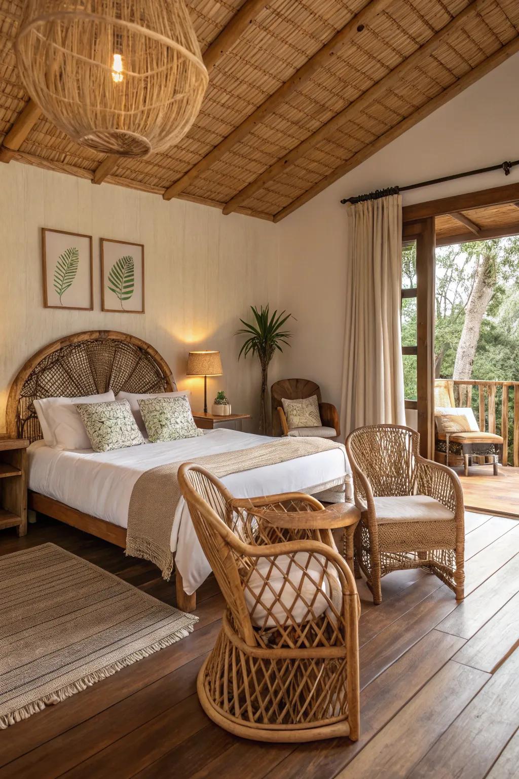Natural textures introduce warmth and natural beauty to the sleep space.