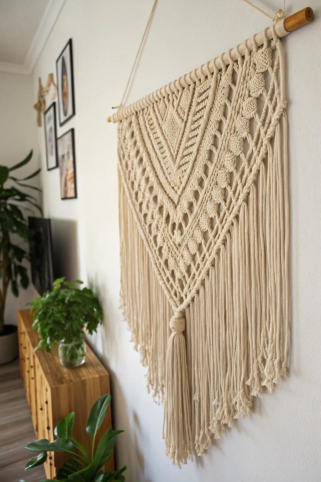 Woven string art adds a personal touch and texture.