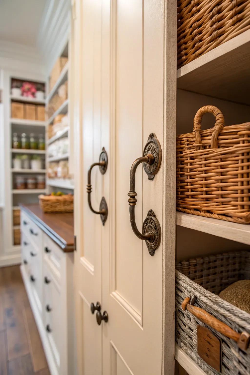 Vintage details in a corner pantry add unique character.