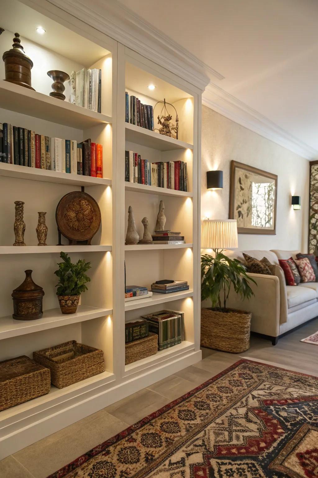 Display shelving adds personality and a lived-in feel.