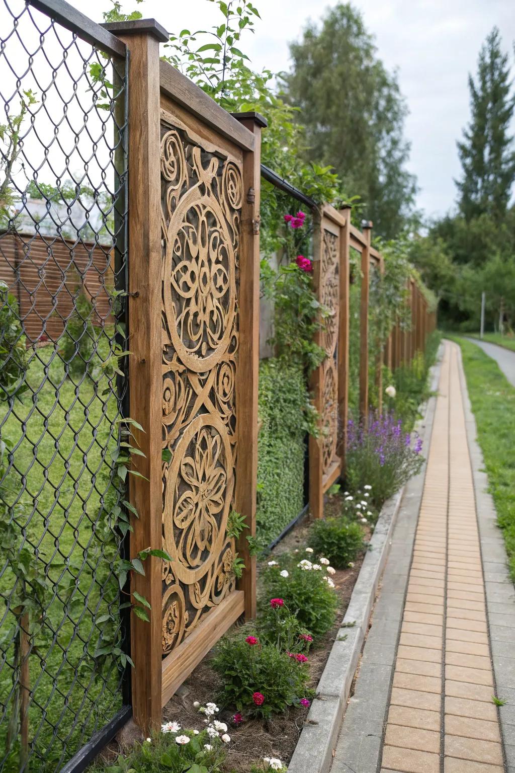 Creative lumber designs elevate steel wire fencing into one-of-a-kind pieces.