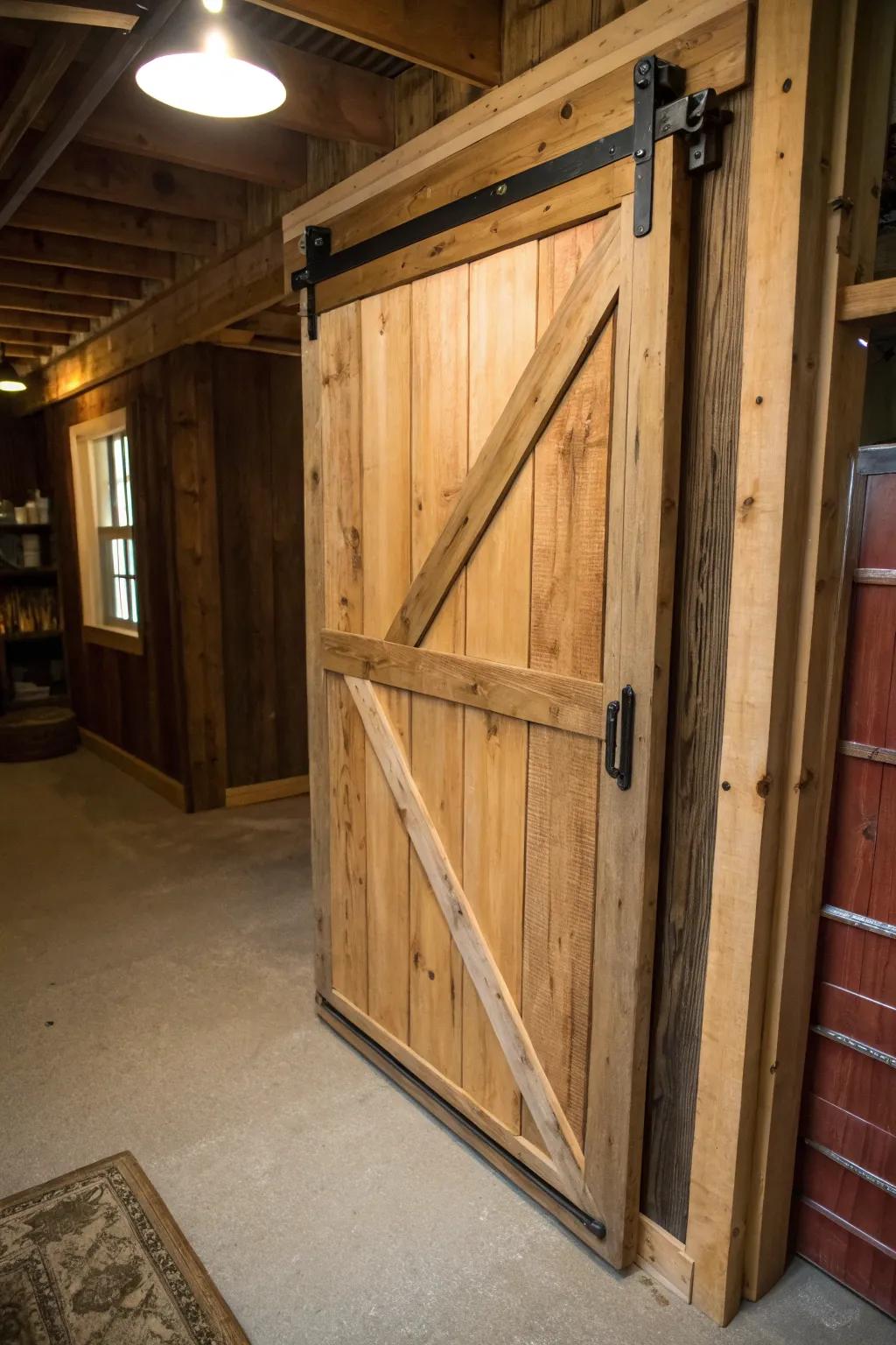 Barn door aesthetics provide rustic allure and functional benefits.