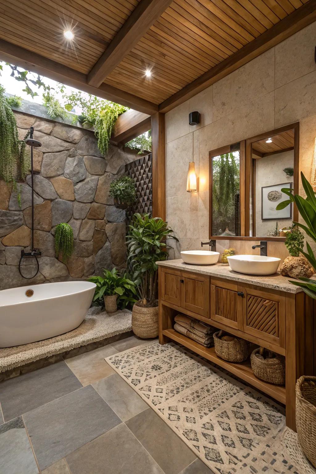A serene bathroom designed with inspiration from natural elements.