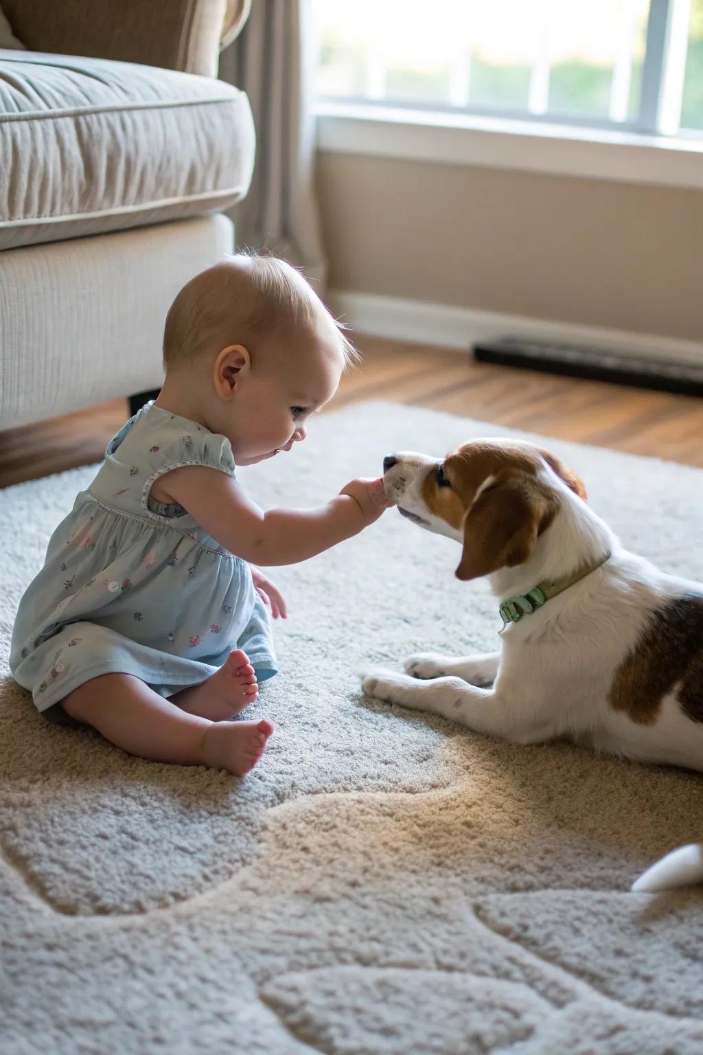 Capturing the bond between baby and pet.