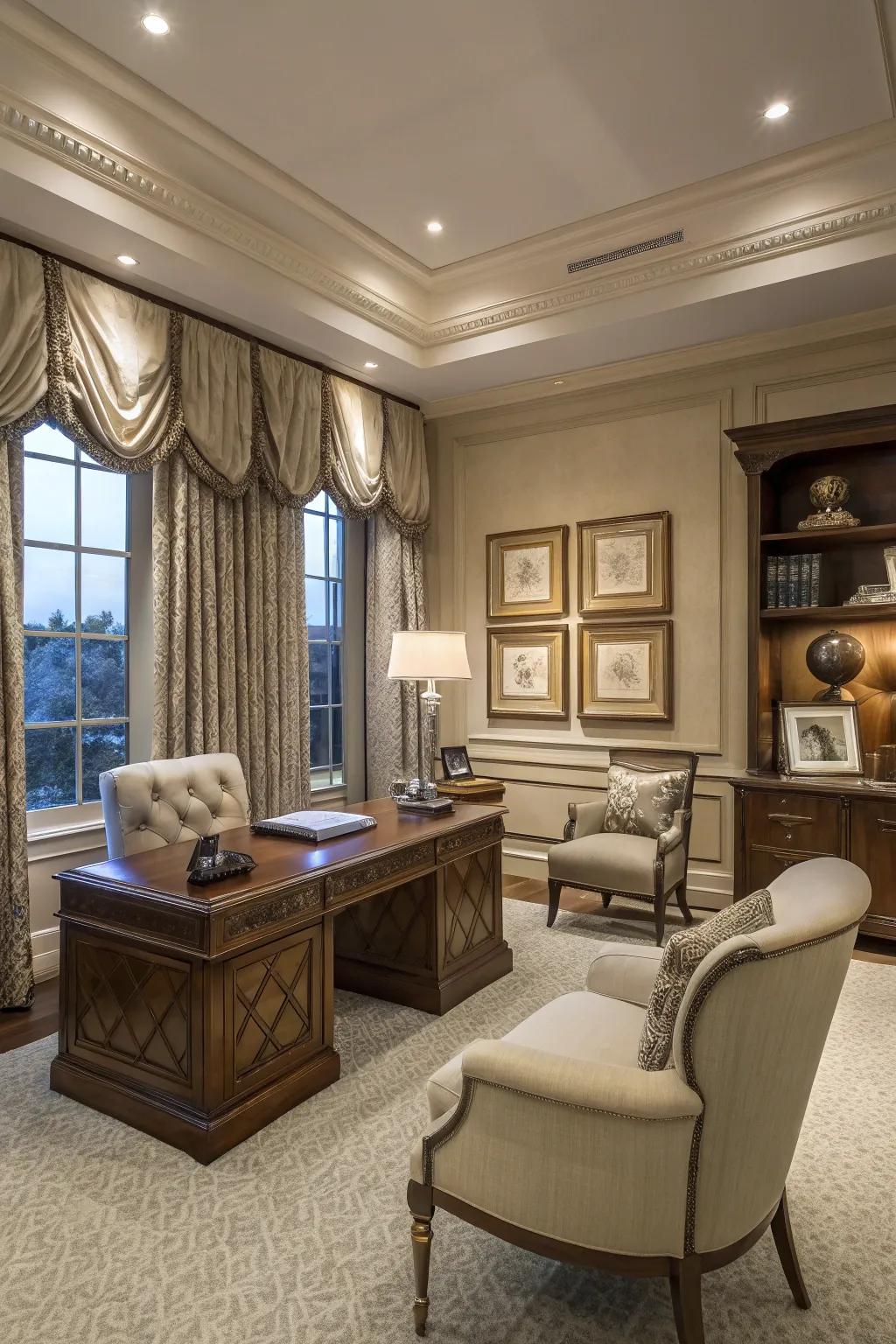 Add structure and elegance with fitted fold valances in your study.