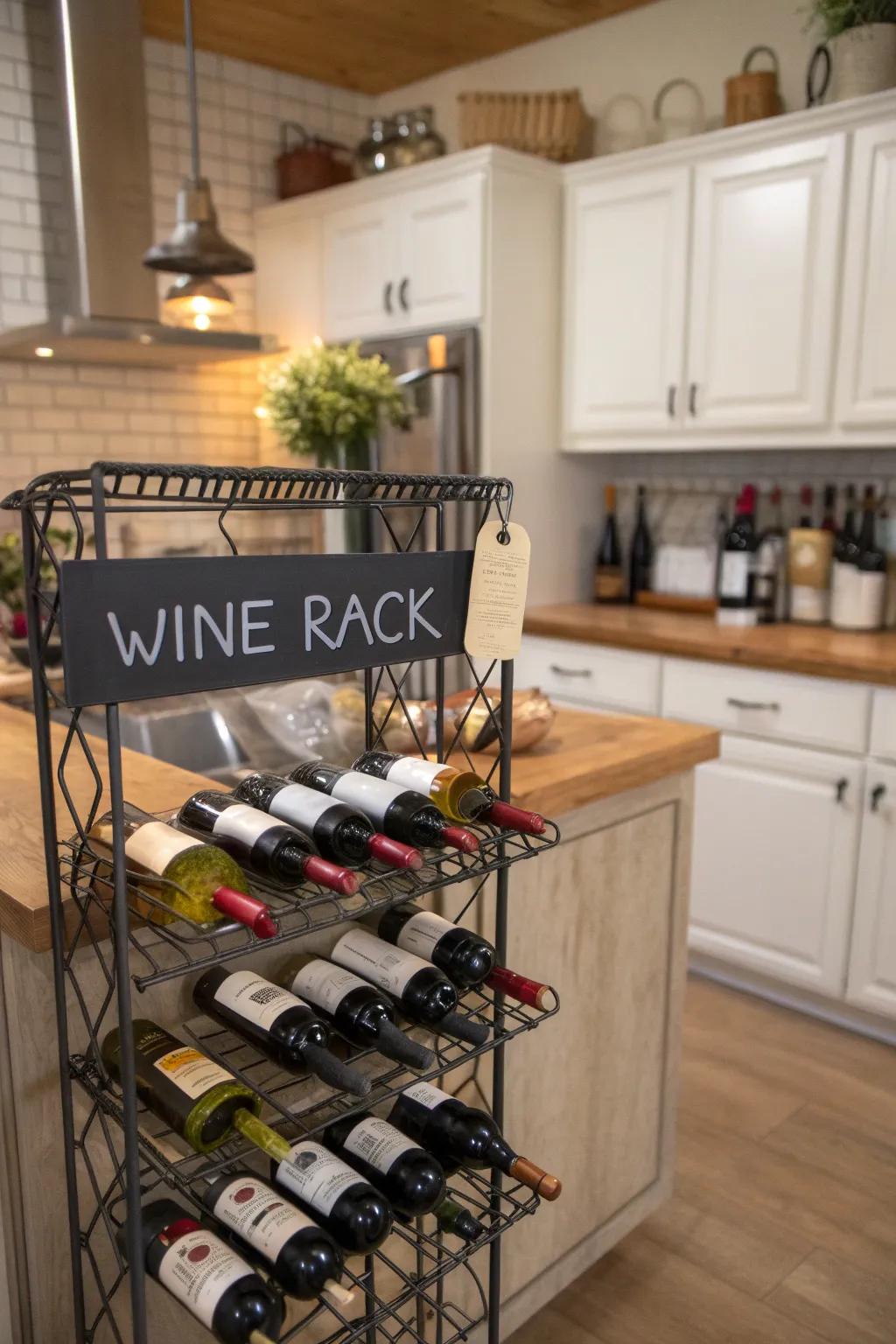 A sophisticated chalkboard wine rack for wine enthusiasts, combining function and style.