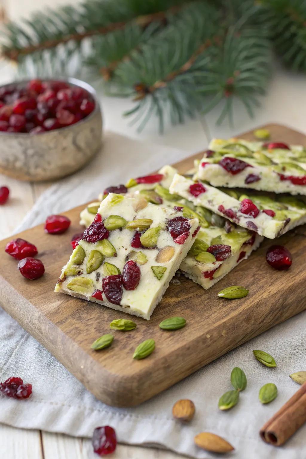 Sophisticated pistachio cranberry shatter that's flawless for gifting.