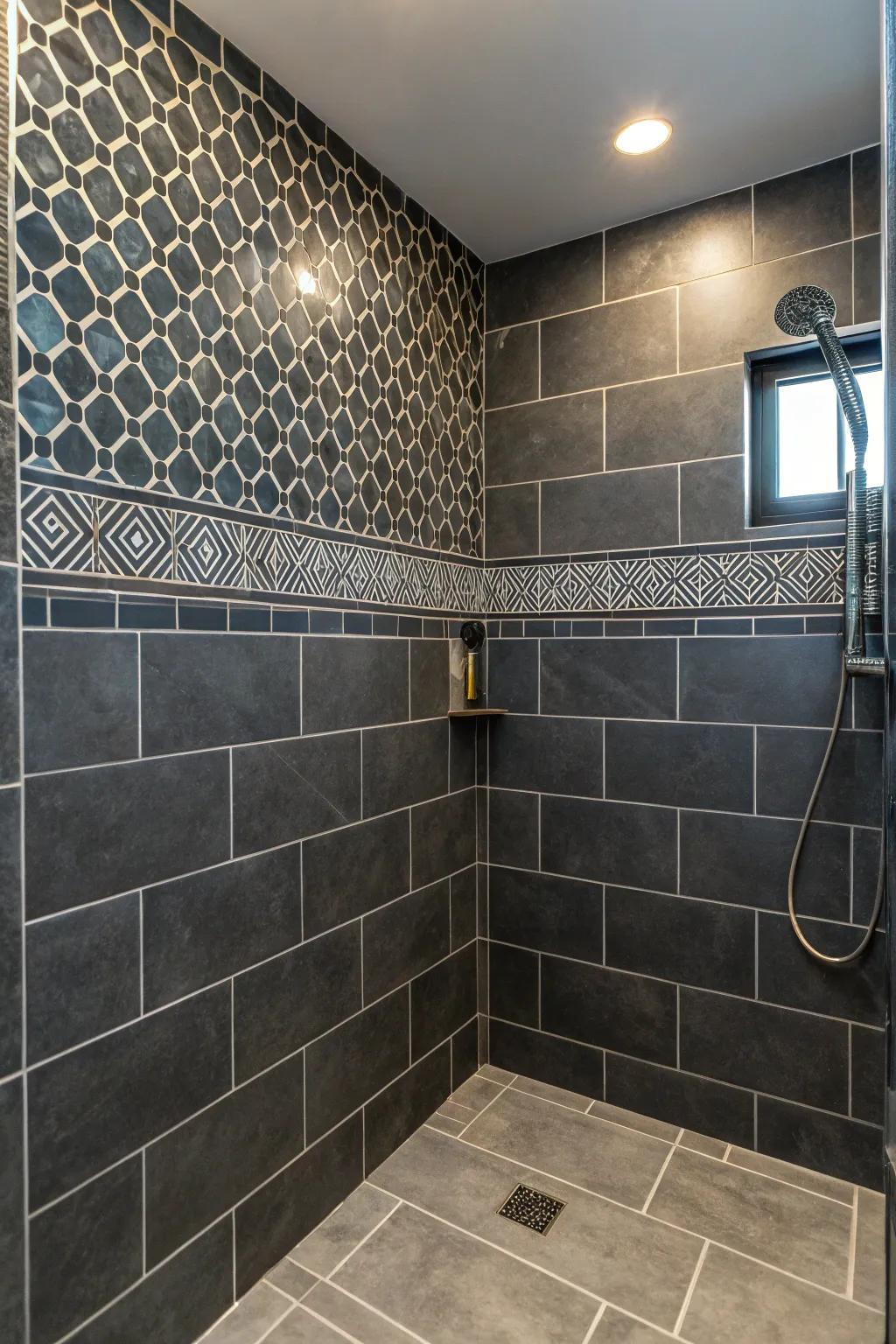 Designed filler adds a unique twist to deep charcoal panes.