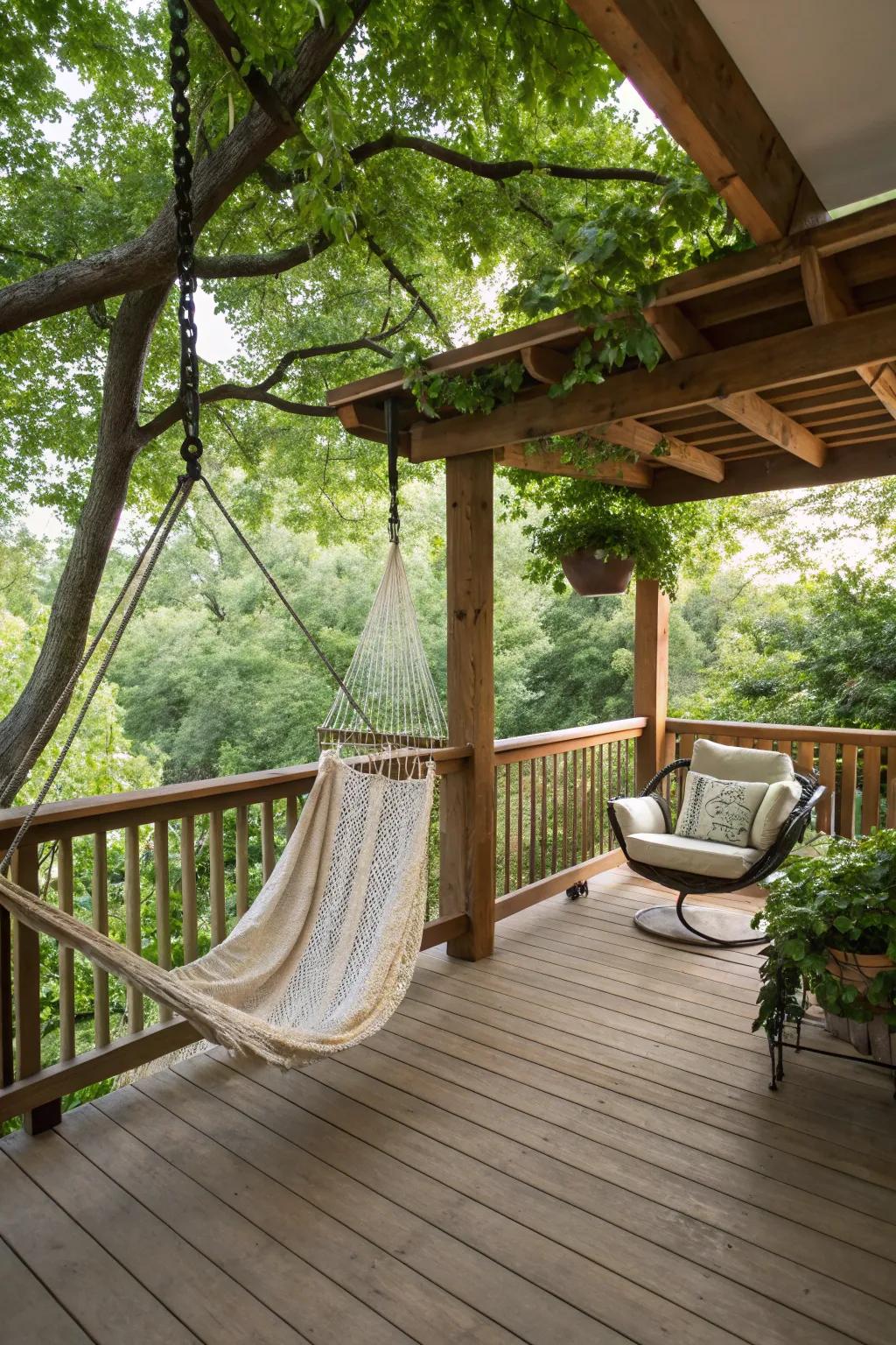 Delight with unexpected elements like a hammock.