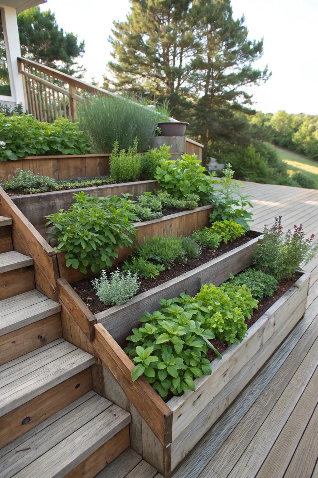 Make use of vertical space using a step herb garden.