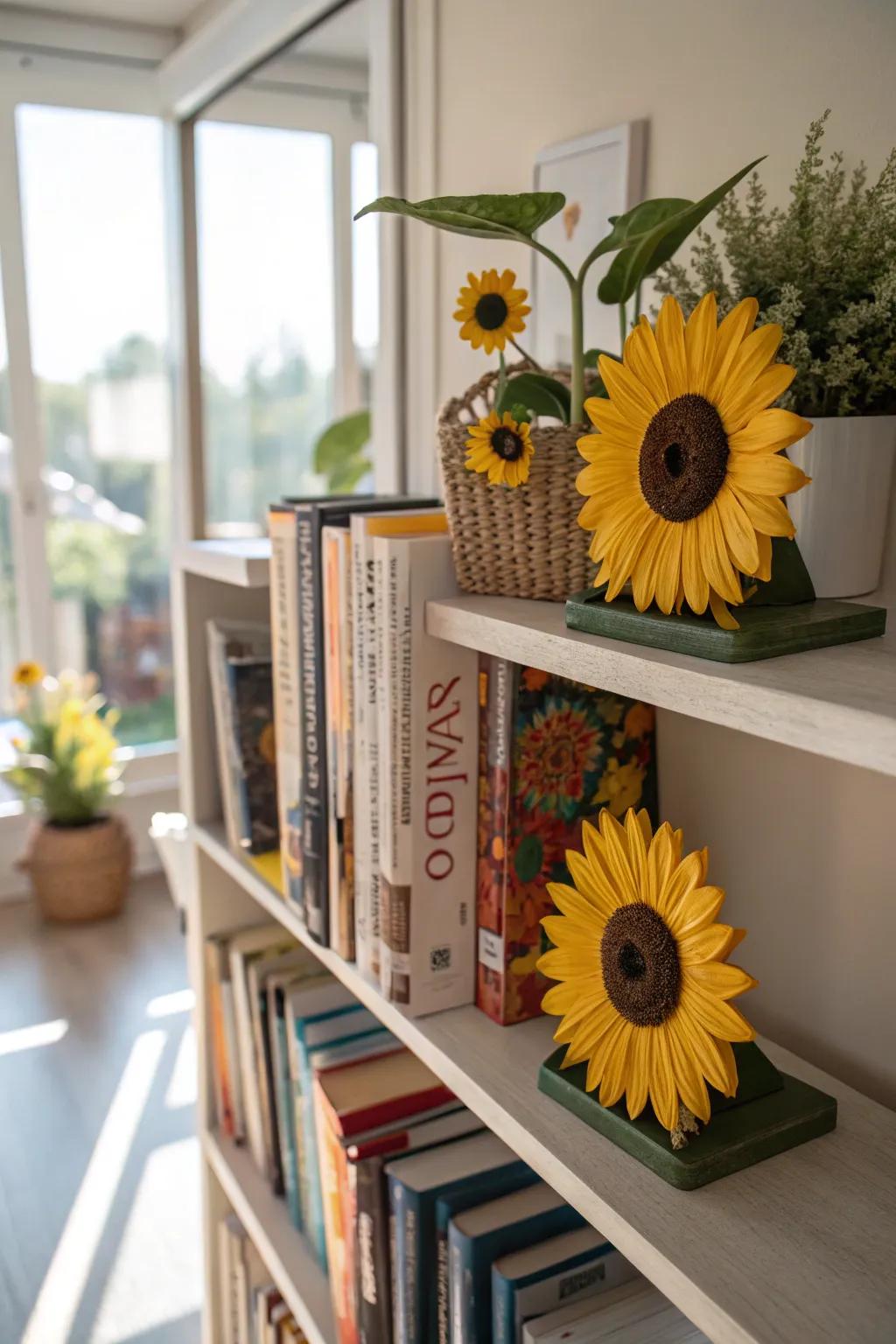 Sunflower book stoppers provide both practicality and appeal.