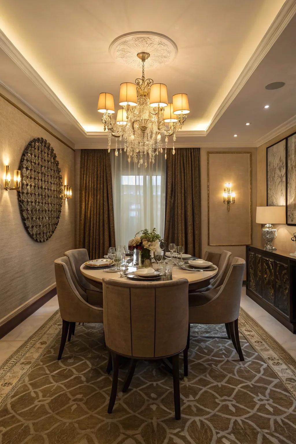 Create depth with layered lighting in your dining room.