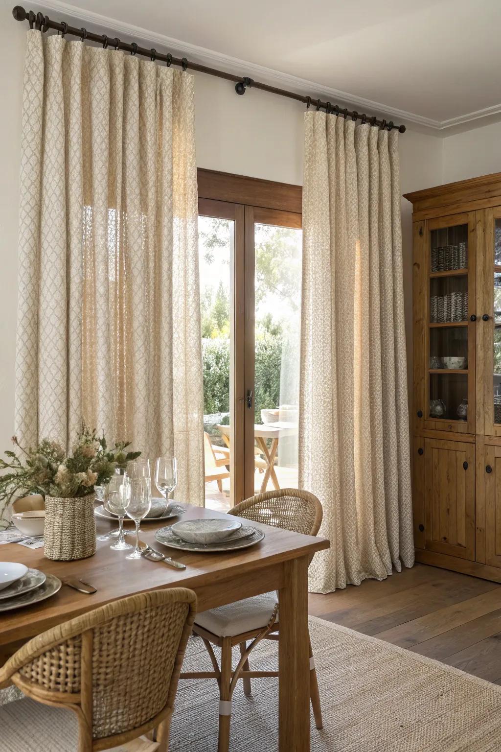 Woven texture coverings for a natural dining room vibe.