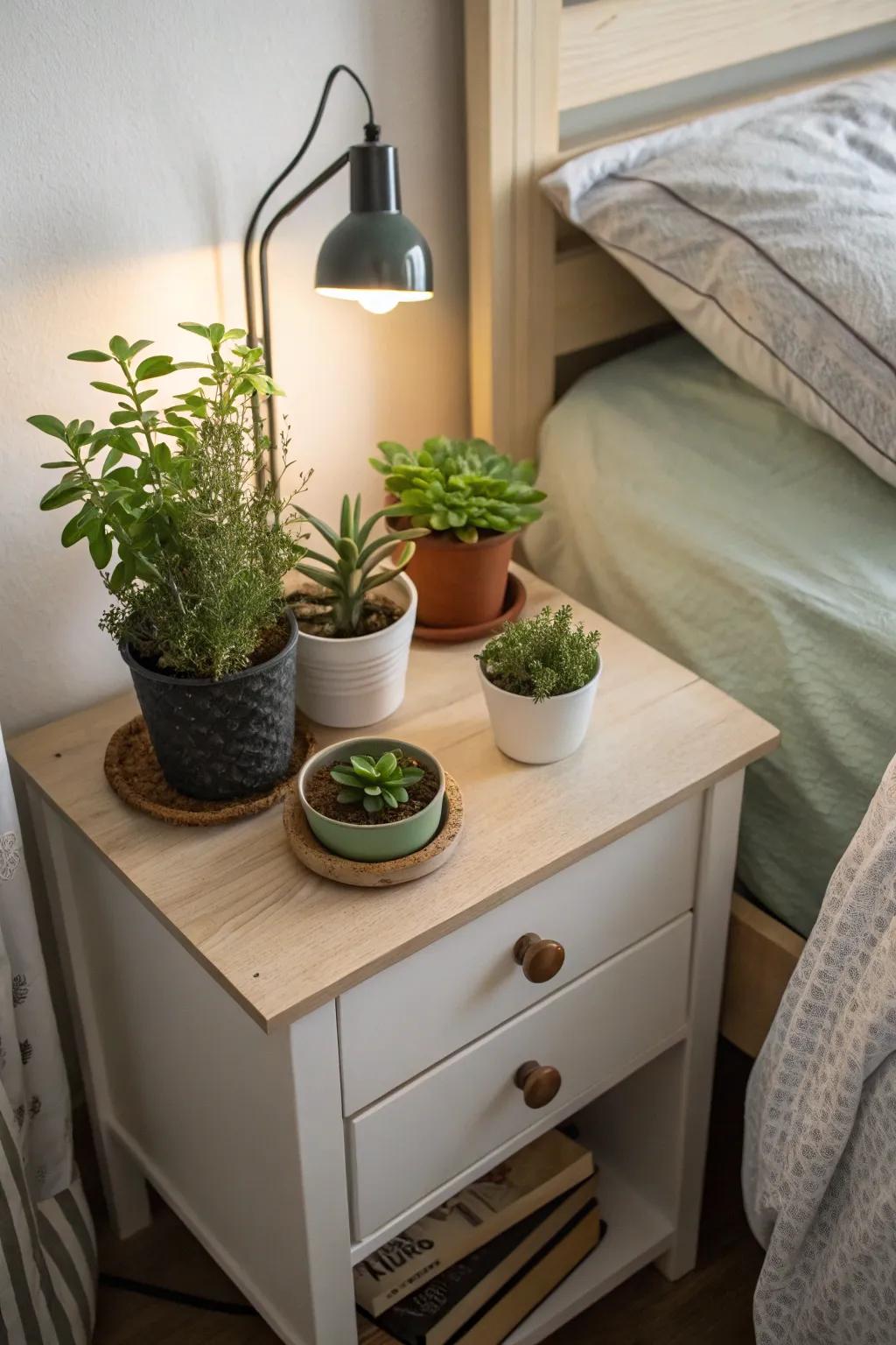 A group of plants brings life and peace to your dorm table.