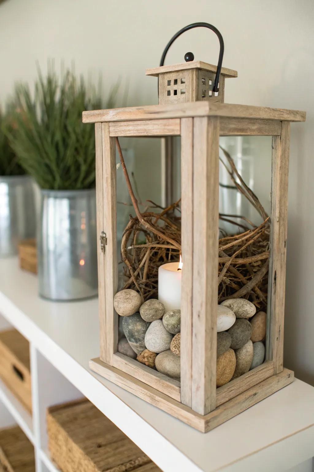 Natural elements compose an organic, understated orb display.