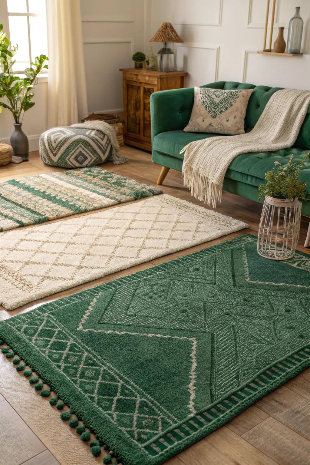 Stacked floorings that have forest tones contributes coziness and dynamism.