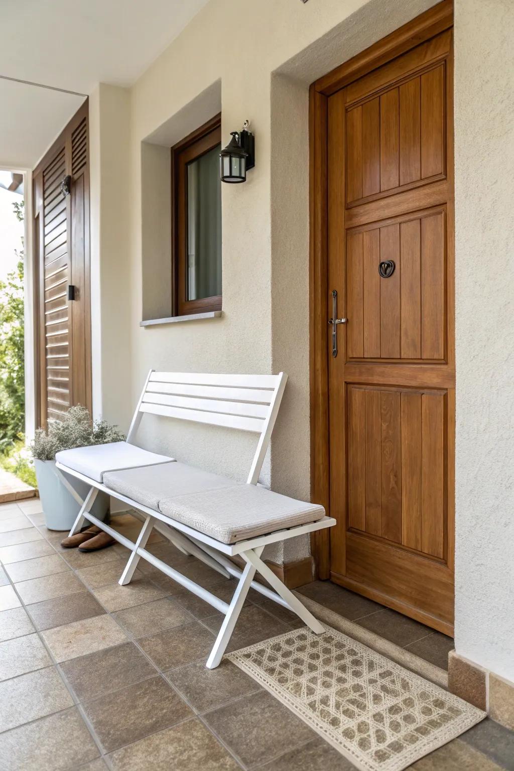 Folding furnishings offer space-saving solutions for small entryways.