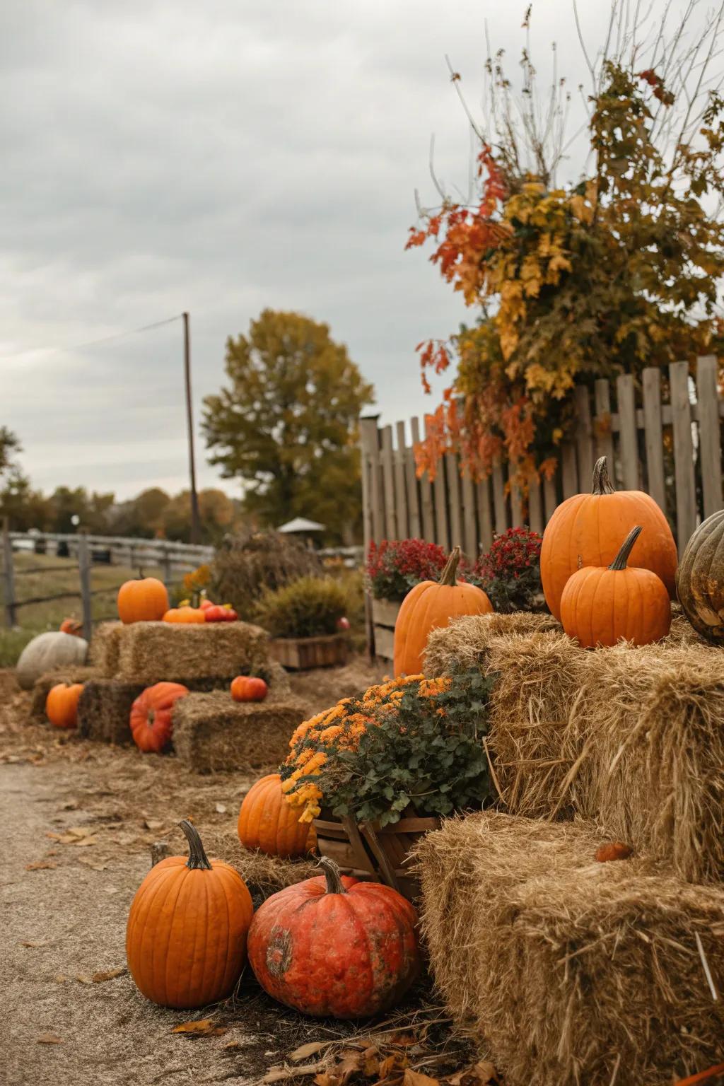 Compressed hay gives a rustic feel when exhibiting gourds.