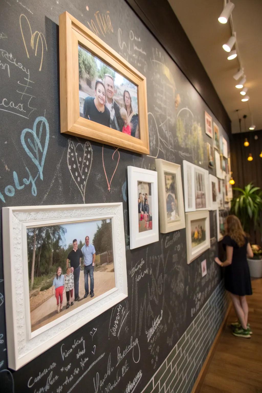 Sketchboard wall featuring personalized photo display.
