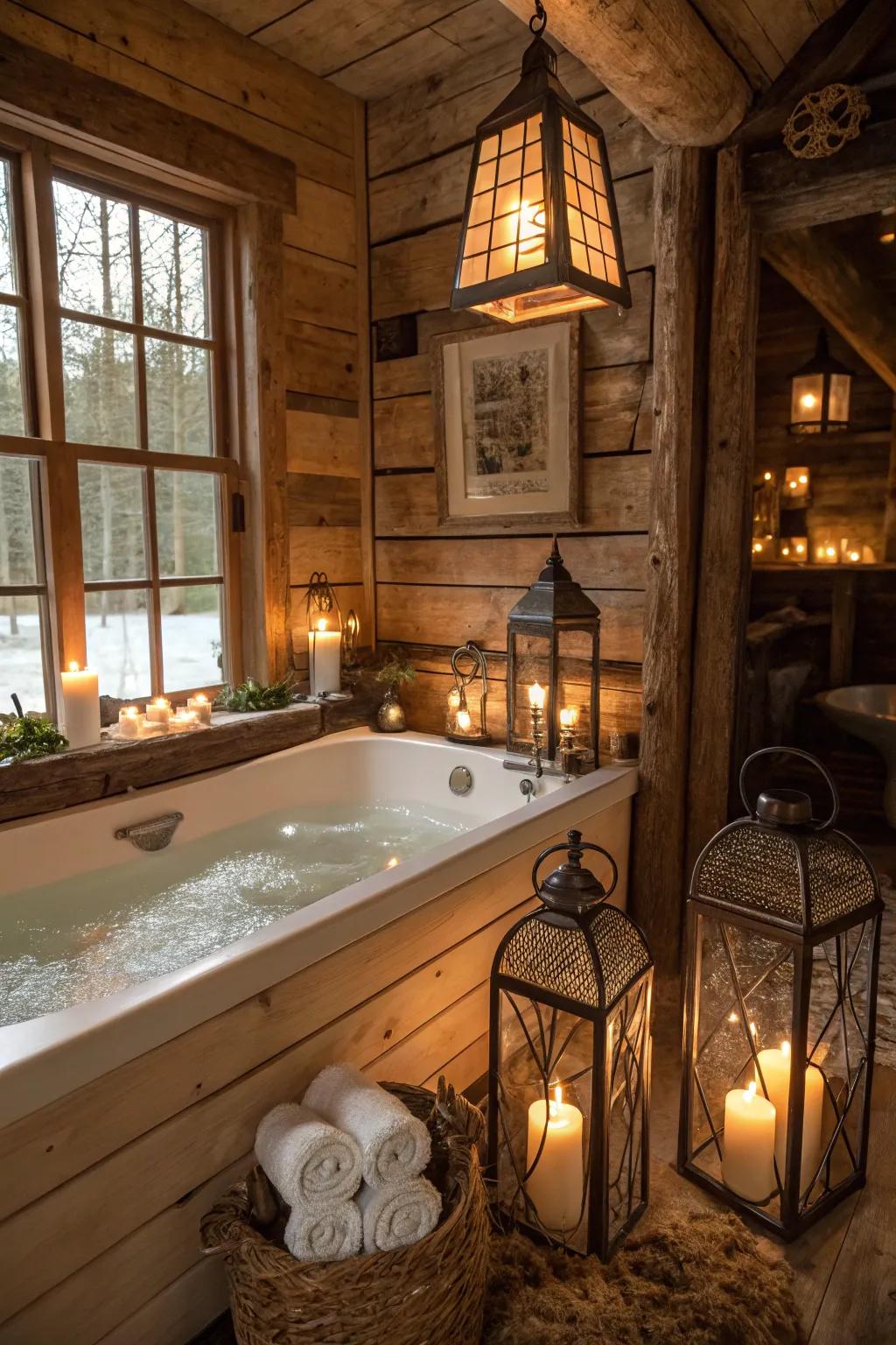 Lanterns append a hint of luxury to bathing spaces.