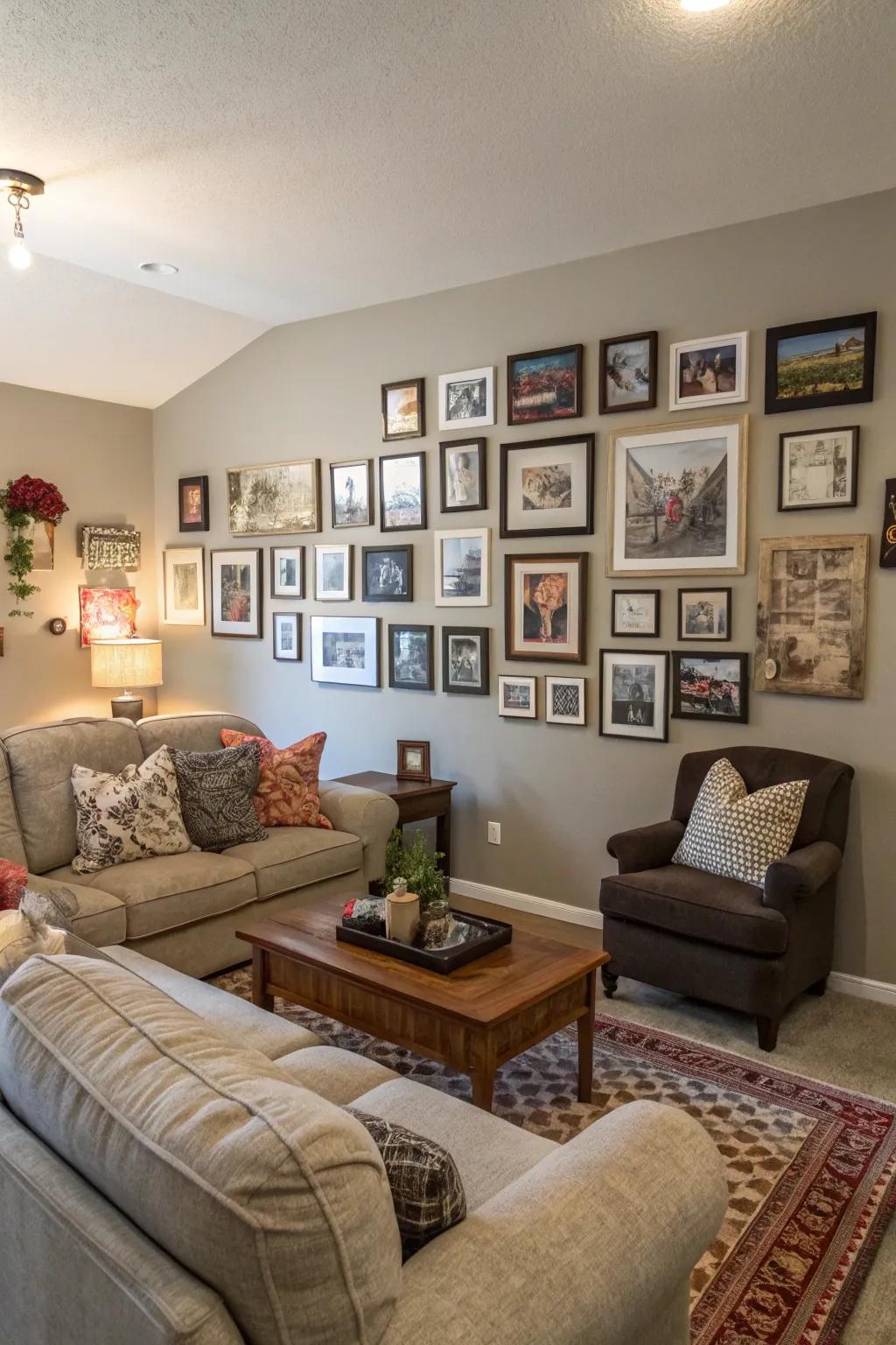 A display of pictures adds personal personality to your farmhouse decor.