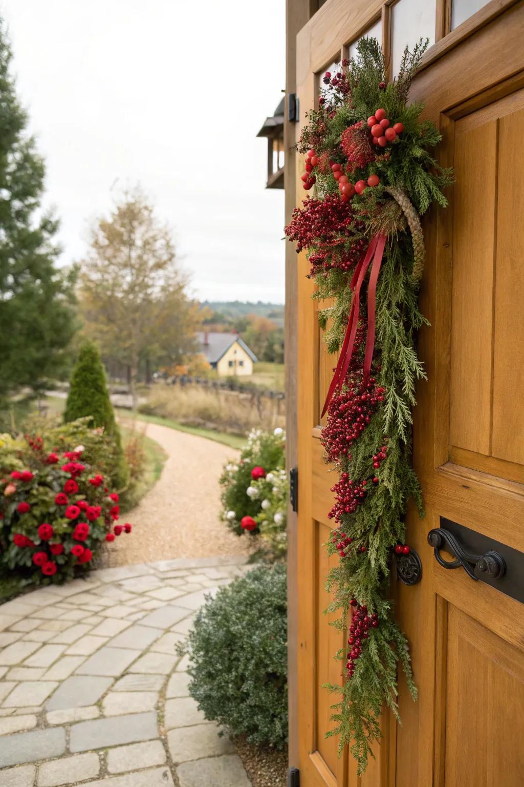 Cozy and natural entrance swag for February.