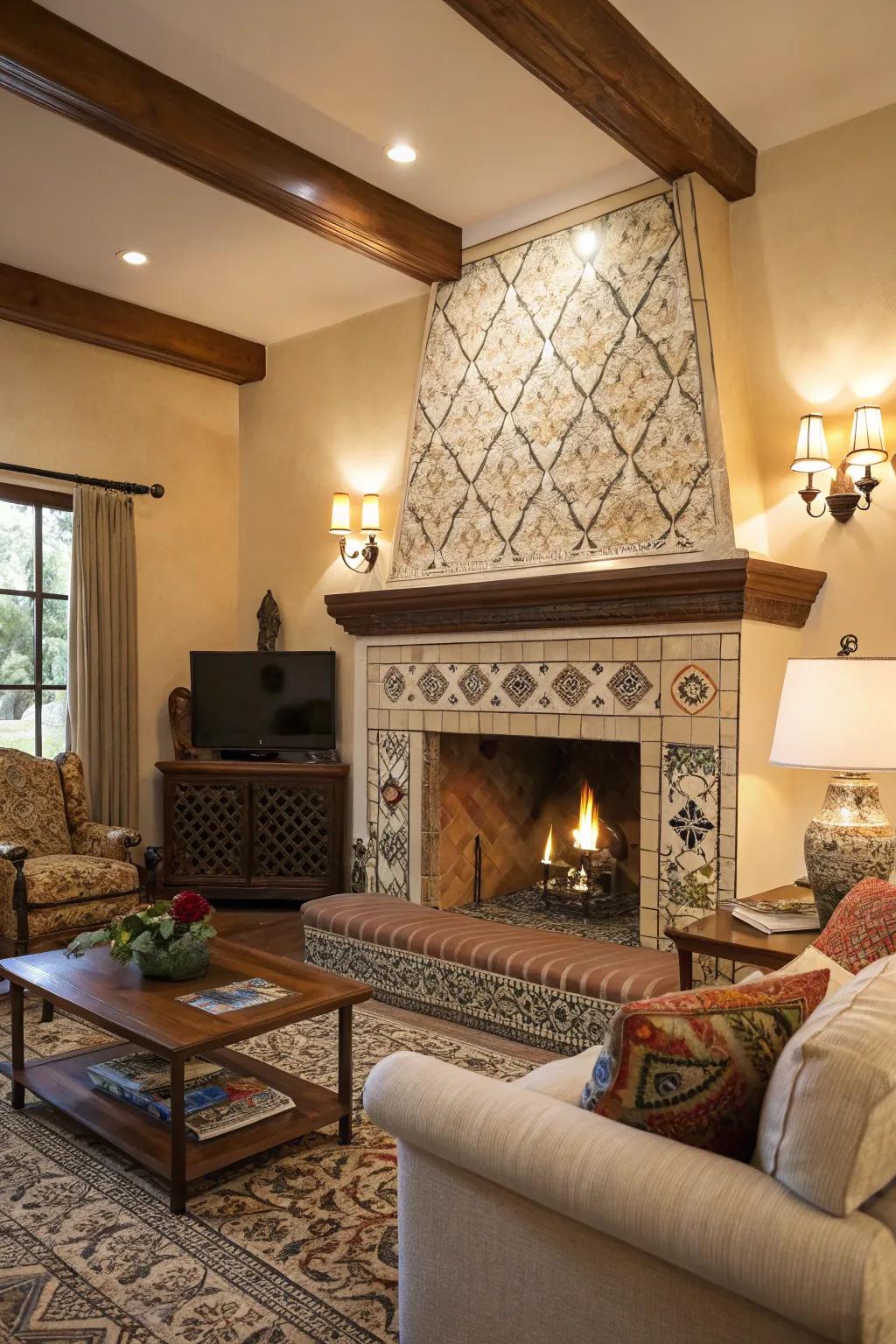 Ornamental tiles incorporate texture and visual intrigue.