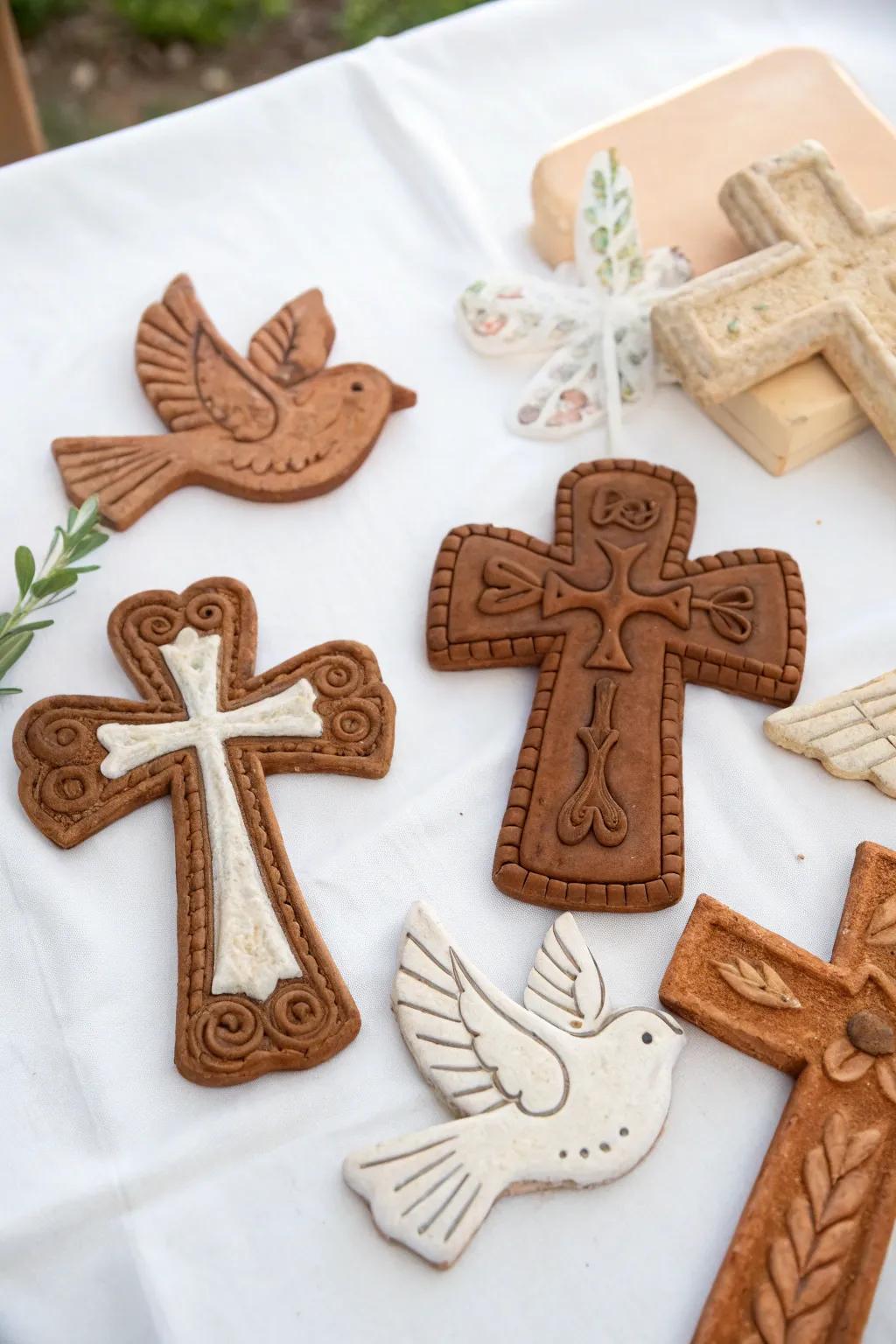 Handcrafted religious symbols add a personal and meaningful touch to the decor.
