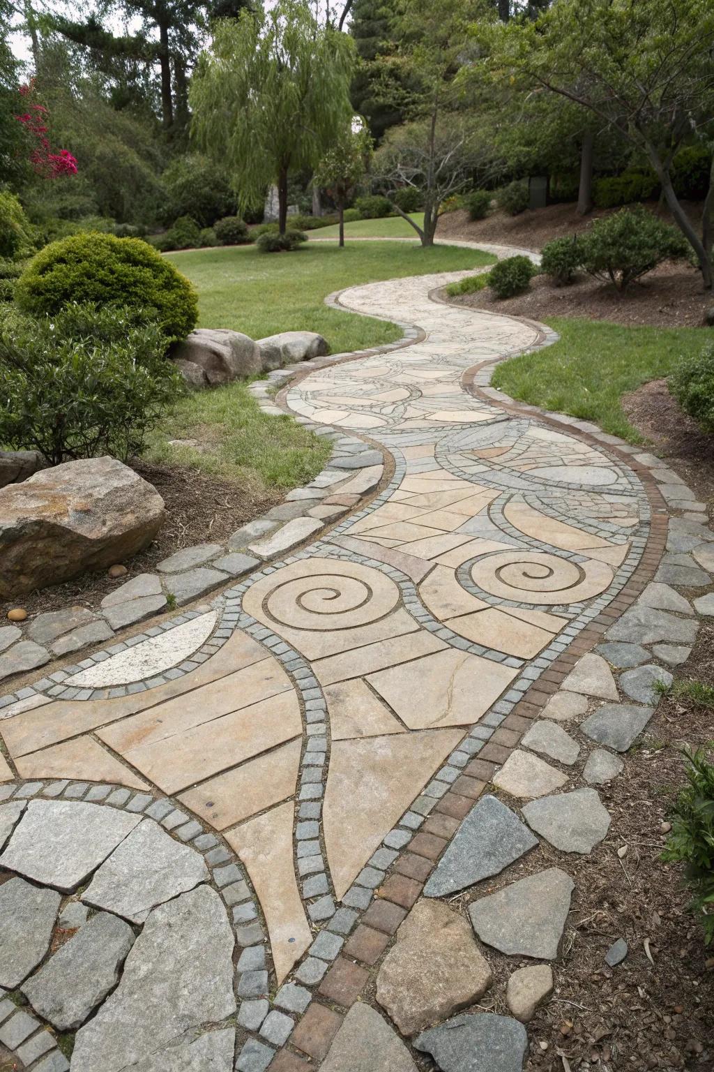 An artistic layout of paving stones transforming a path into a masterpiece.