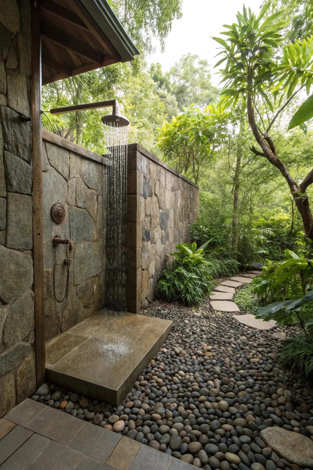 Pebble flooring lends a natural, spa-like feel to any space.